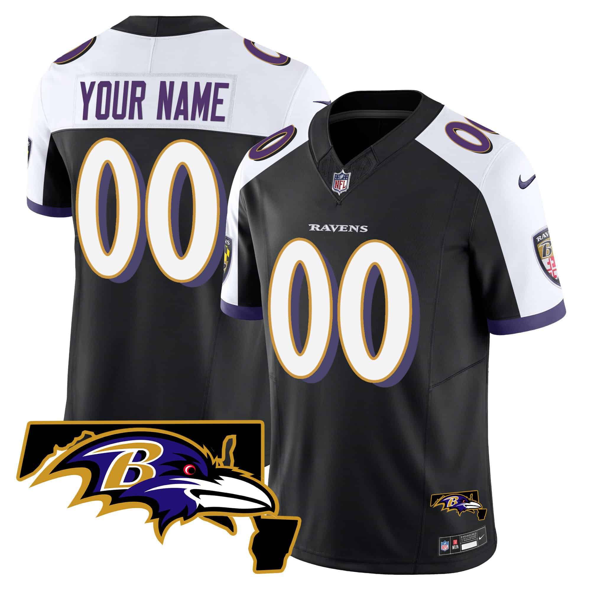 Men Baltimore Ravens Black 2024 Nike Maryland Patch Vapor Limited Custom NFL Jersey